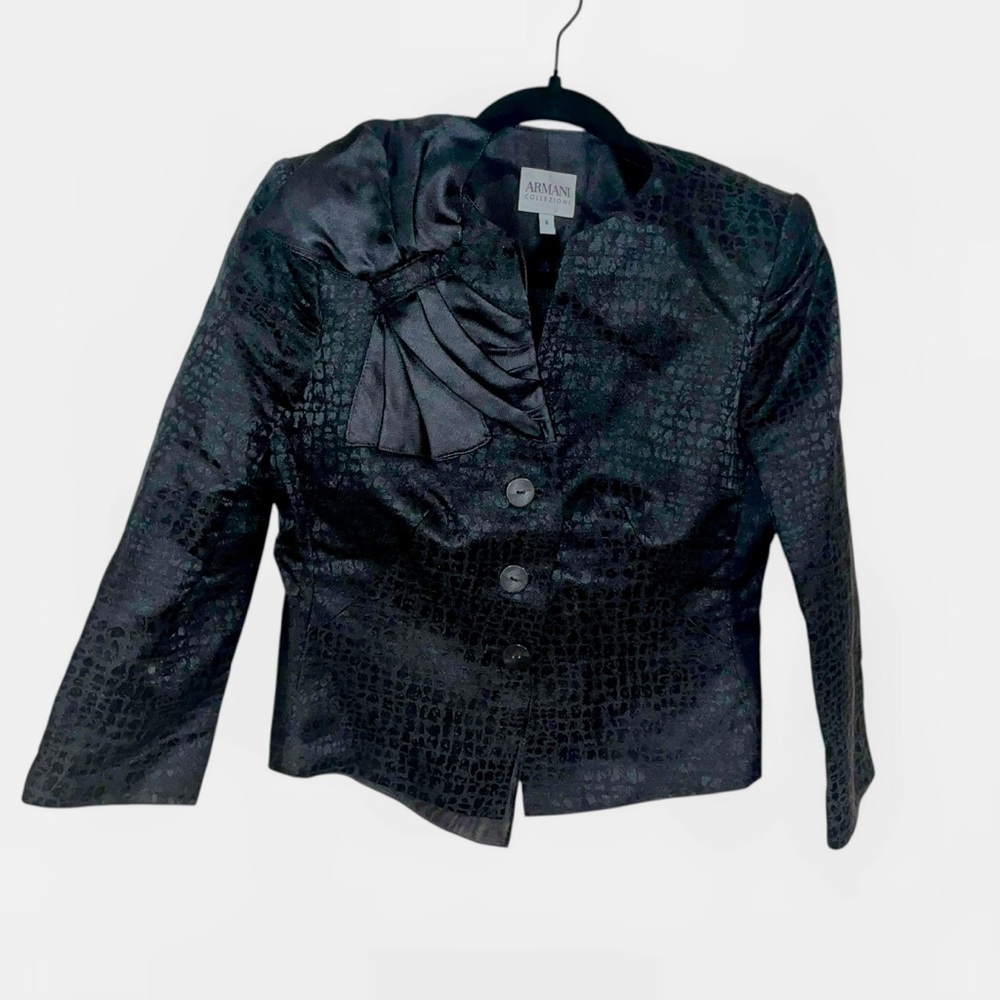 Armani Collezioni Black Textured Satin Blazer